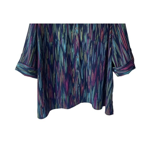 Maggie Barnes for Catherines Plus Size Top 3X Rainbow Stripe Button Art To Wear - Picture 3 of 7